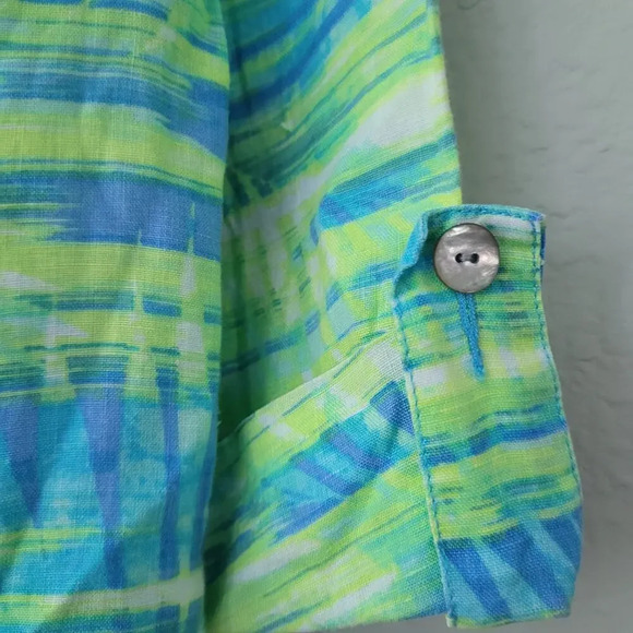 Ruby Rd. Women's Button-Up Shirt Size 1X Multicolor 100% Linen Roll Tab Sleeves - Picture 4 of 9